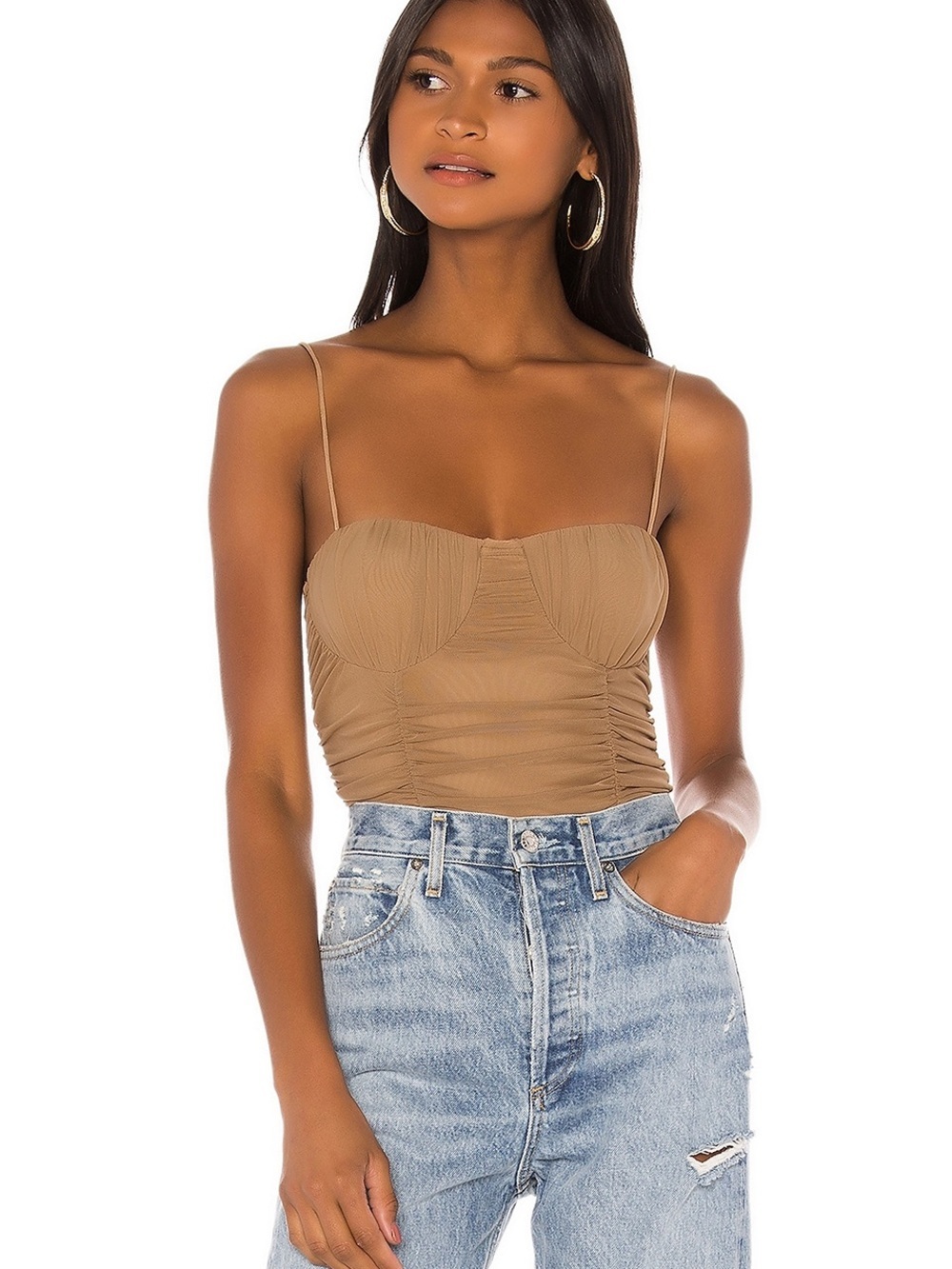 Lovers & Friends Albany Taupe Brown Tank Top Thong Stretch Classy Bodysuit